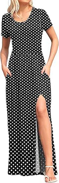 AUSELILY Women Short Sleeve Loose Plain Maxi Dress with Pockets