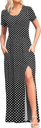 AUSELILY Women Short Sleeve Maxi Dress with Pockets for Summer
