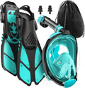Full Face Snorkel Mask and Swim Fins - Portable 180 Panoramic View