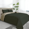 King Size Reversible Quilt Set Olive Leaf-Army Green/Beige