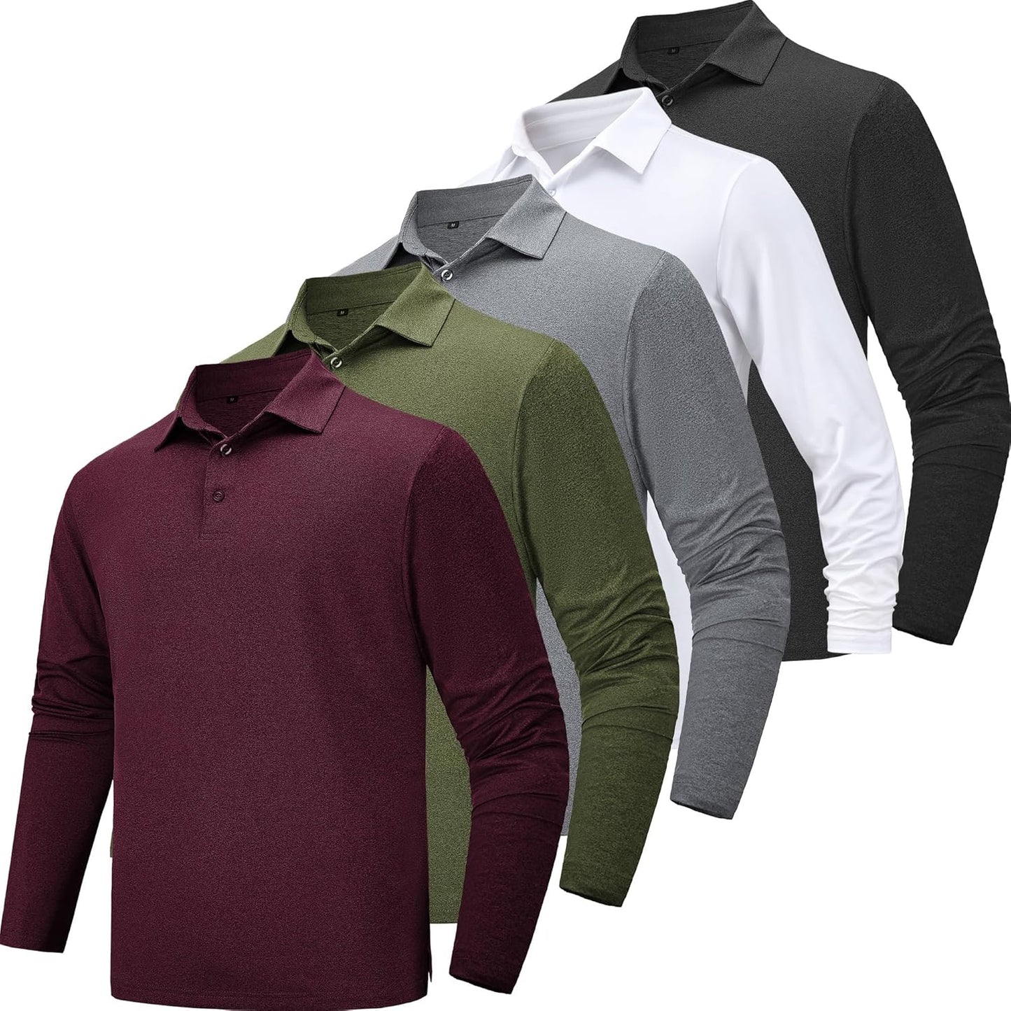 Quick Dry Long Sleeve Polo Shirts for Men - 5 Pack Set