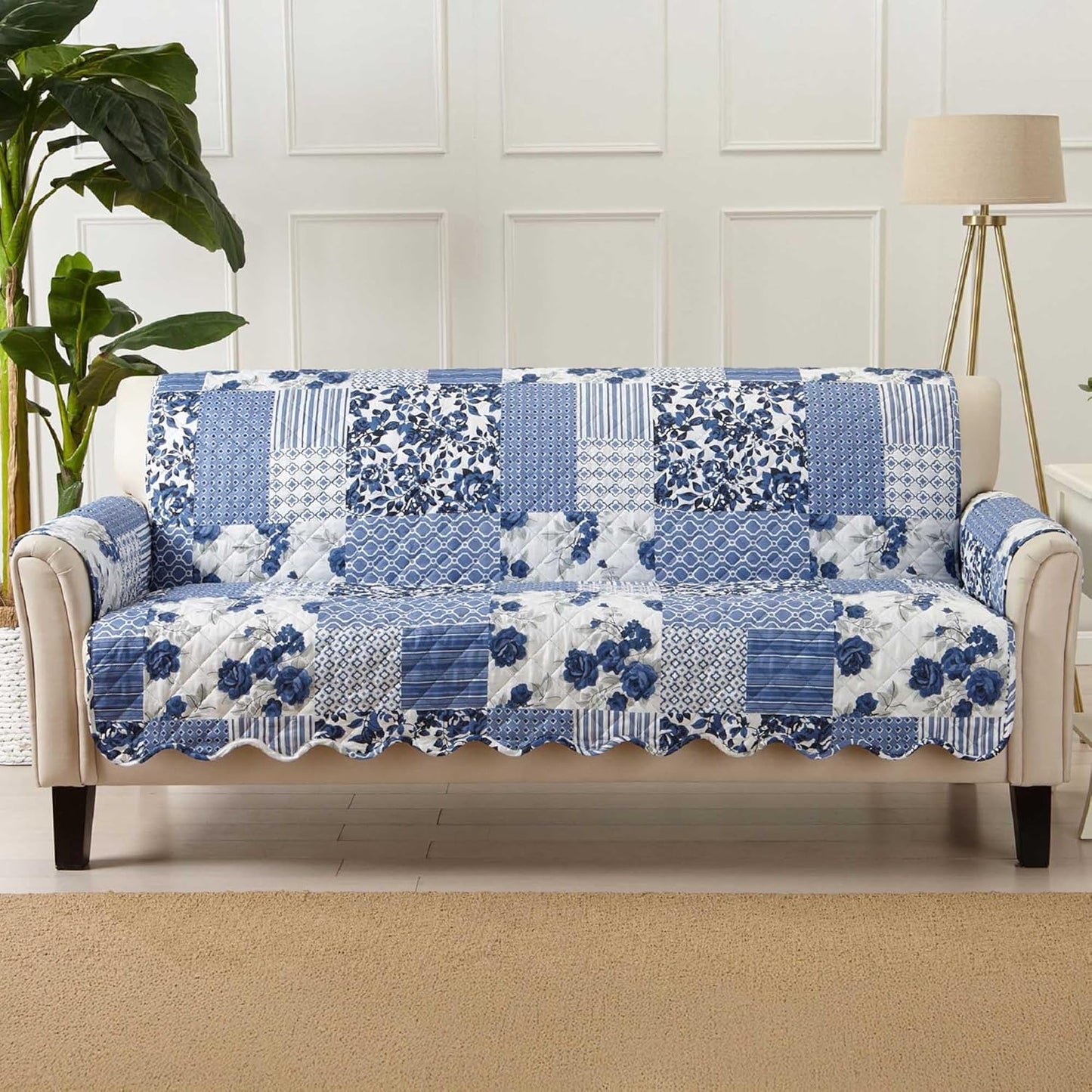 Reversible Patchwork Sofa Cover - Washable Furniture Protector