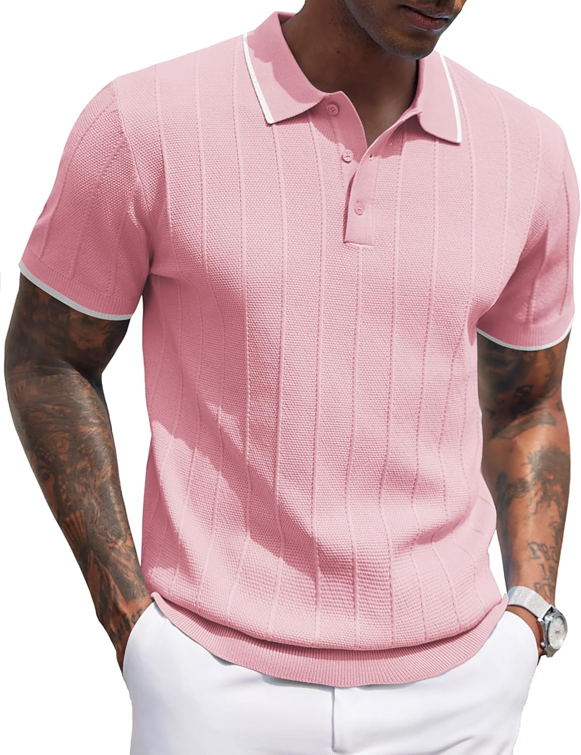 Stylish COOFANDY Mens Knit Polo Shirt for Casual Summer Wear