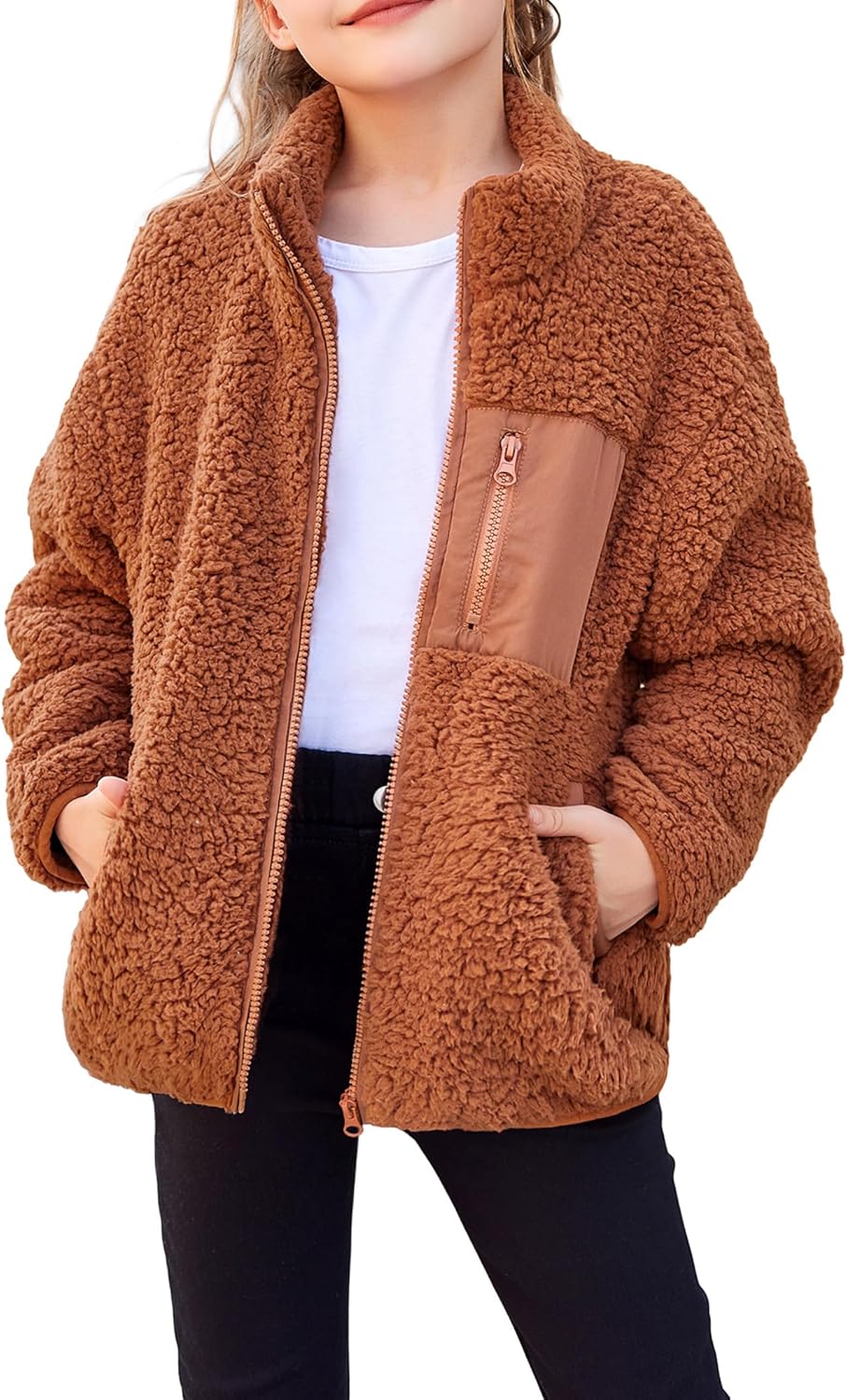 Cozy Girls Fleece Jacket Sherpa Full Zip Fuzzy Coat Outwear