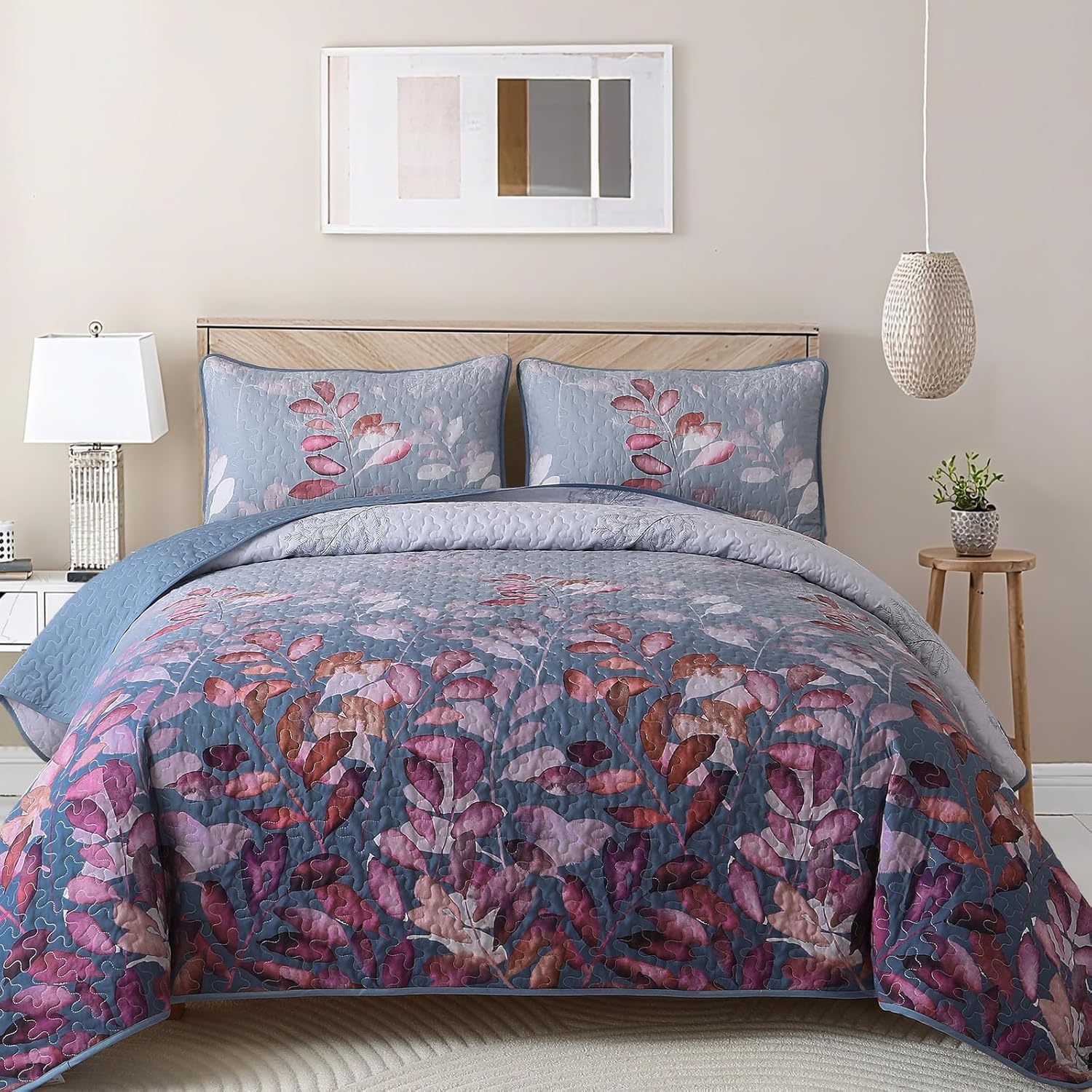 Blue-Purple Floral Quilt Set Queen Size by WONGS BEDDING