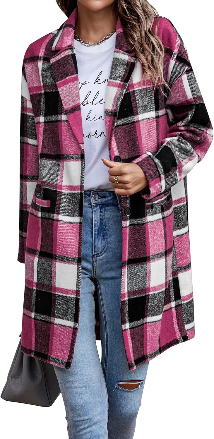 Trendy Fall Casual Plaid Shacket Jacket for Women with Pockets