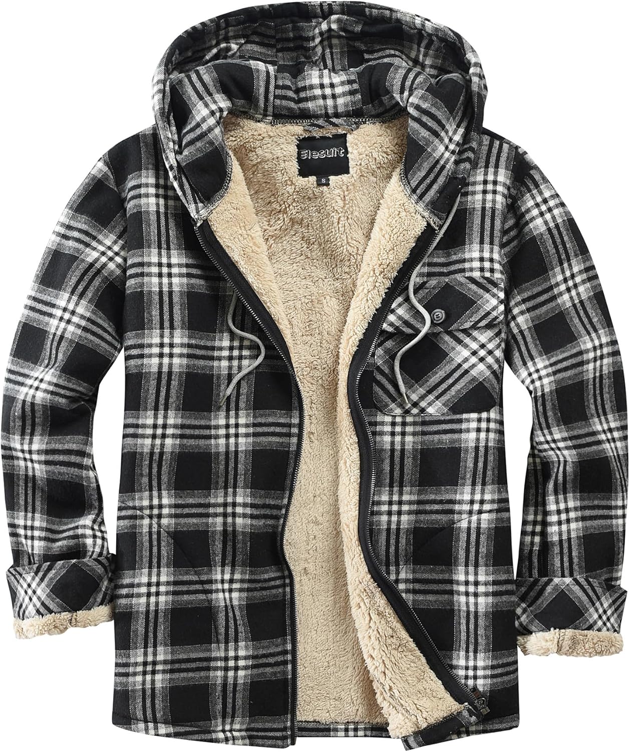 Elesuit Men's Full Zip Fleece Flannel Jacket for Cold Weather