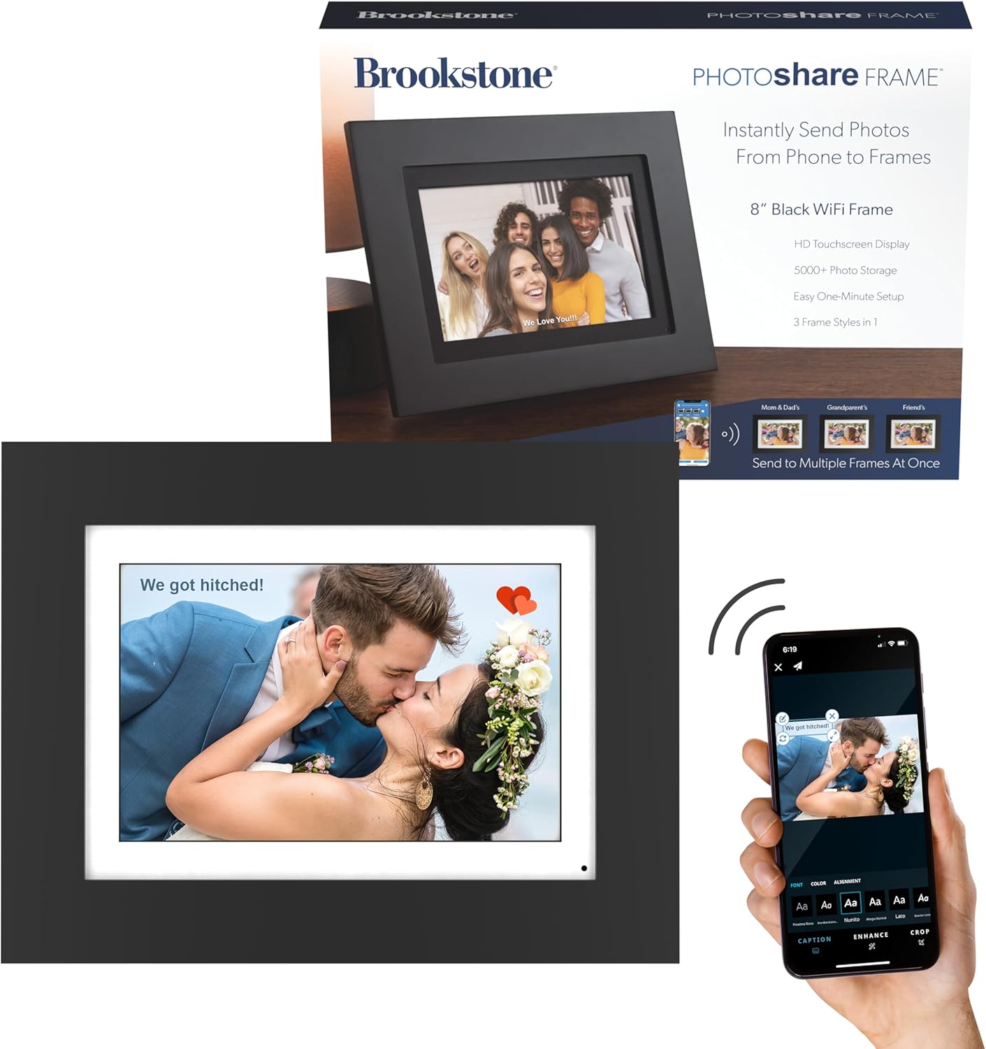 Brookstone 8 WiFi Digital Photo Frame with Black Wood Finish