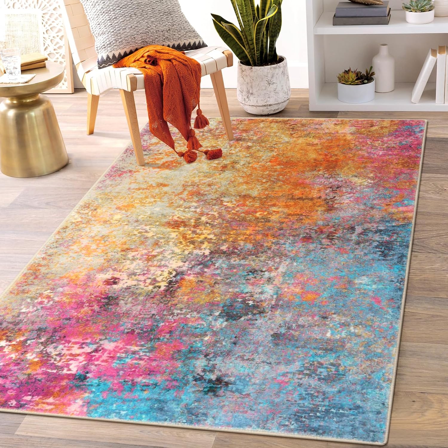 Lahome Modern Abstract Area Rug - Colorful Non Slip Kitchen Accent