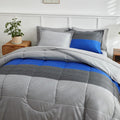 Ombre Striped Bed in a Bag 7 Piece Queen Set - Soft Blue Grey Comfort