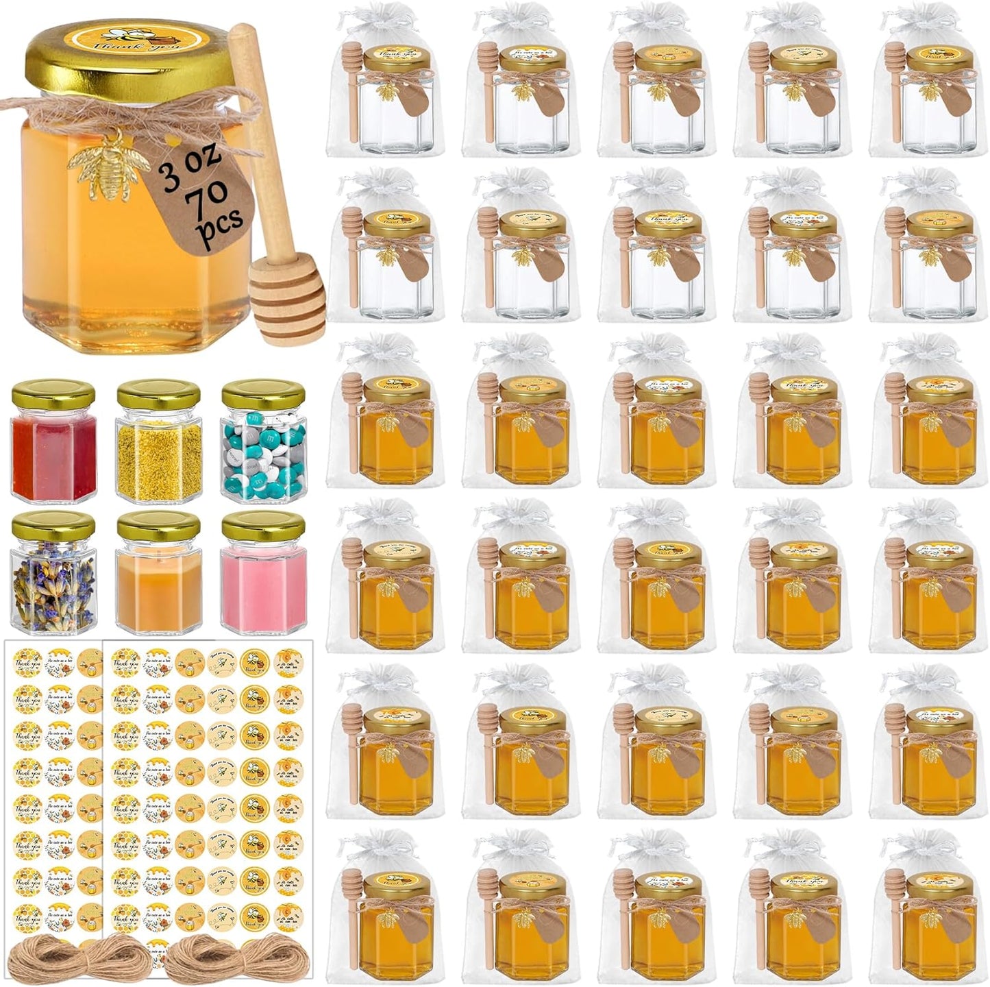 Mini Honey Jars Set of 70 for Party Favors and Gifts