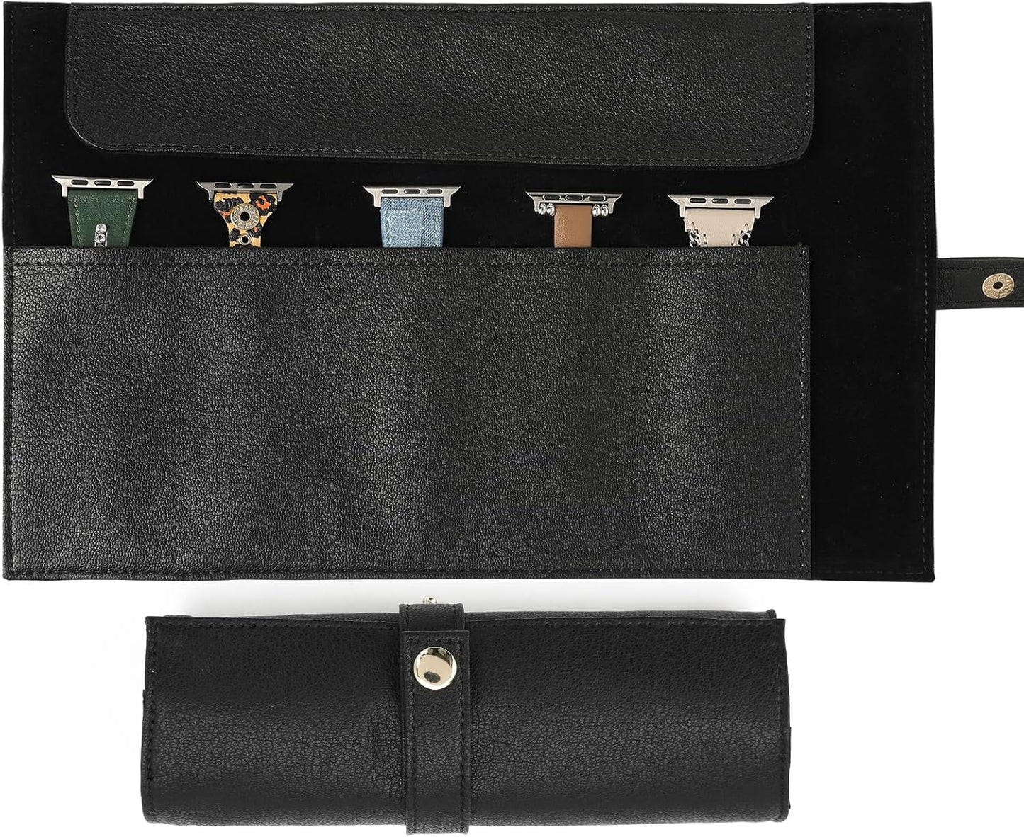 Premium Leather Watch Band Travel Roll - 5 Band Storage