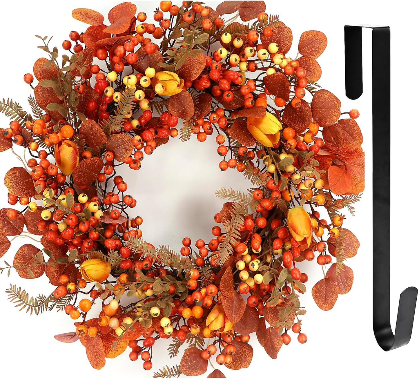 26 Inch Fall Wreath for Front Door with Maple and Oak Leaves