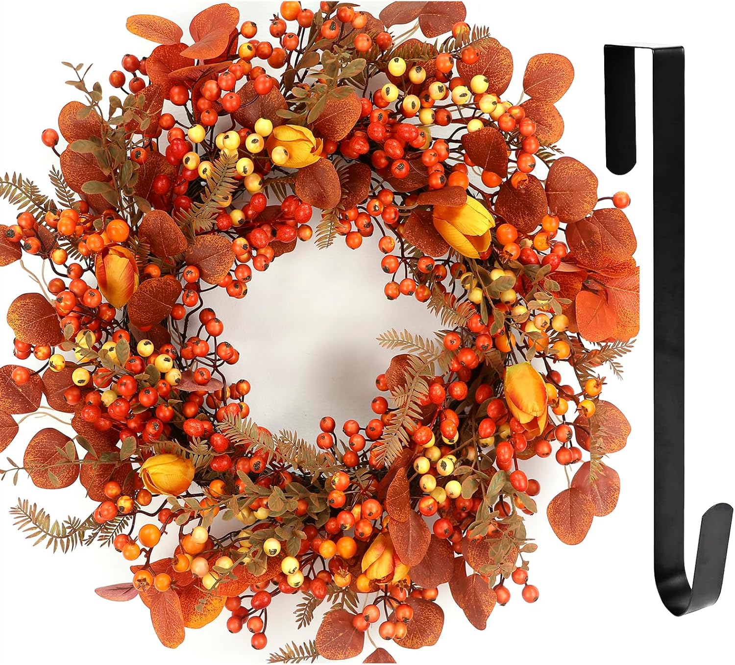 26 Inch Fall Wreath for Front Door with Maple and Oak Leaves