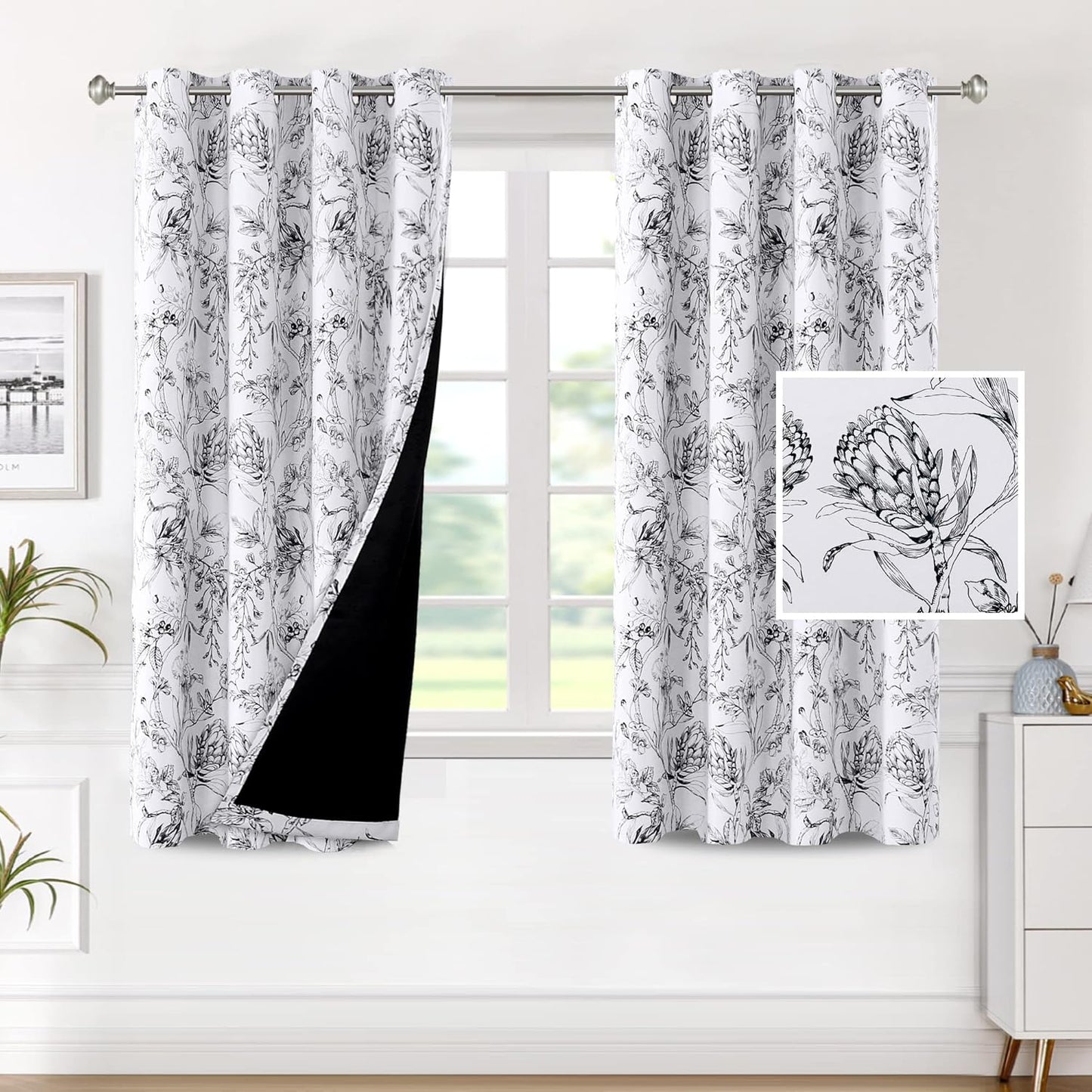 H.VERSAILTEX Blackout Curtains for Living Room with Floral Design