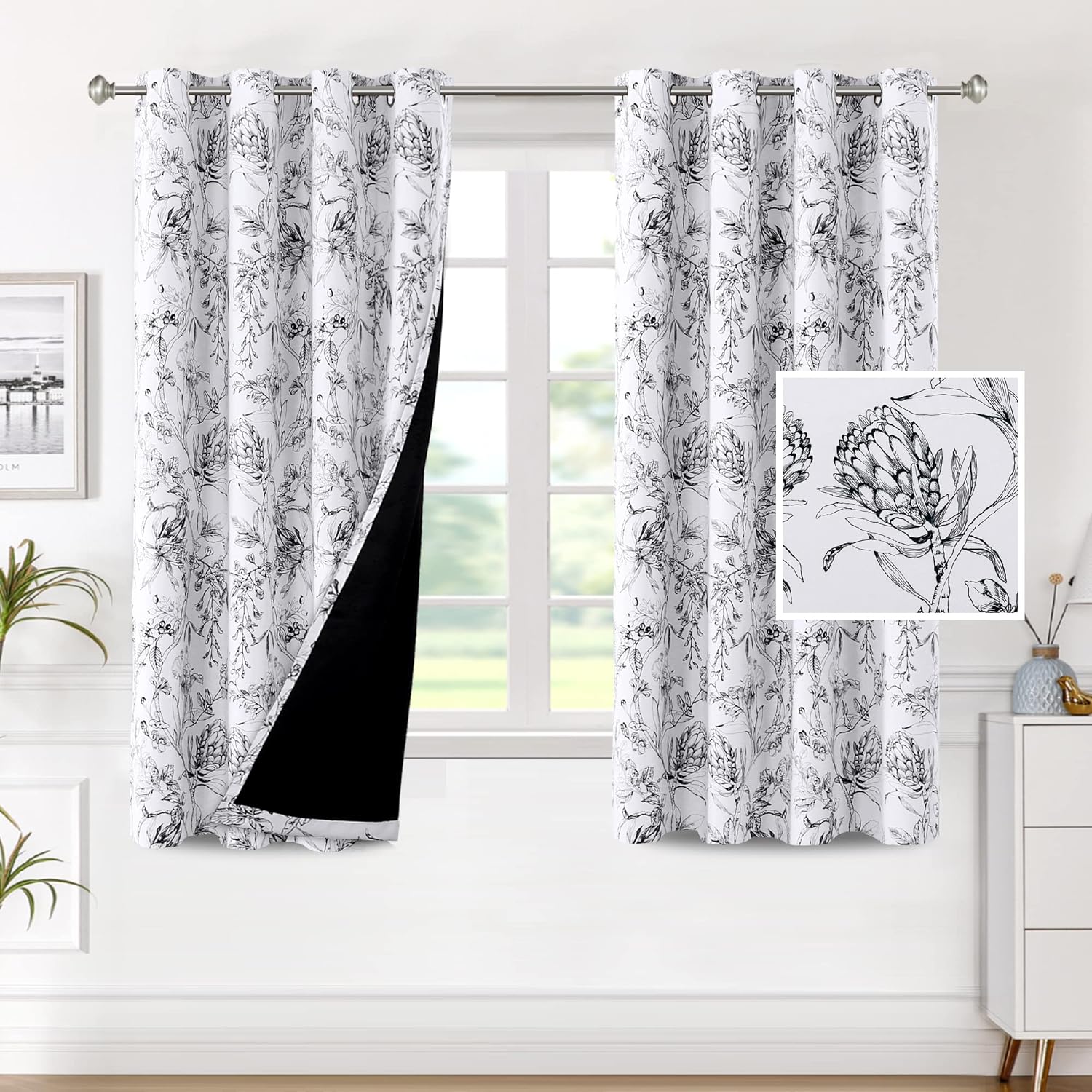 H.VERSAILTEX Blackout Curtains for Living Room with Floral Design