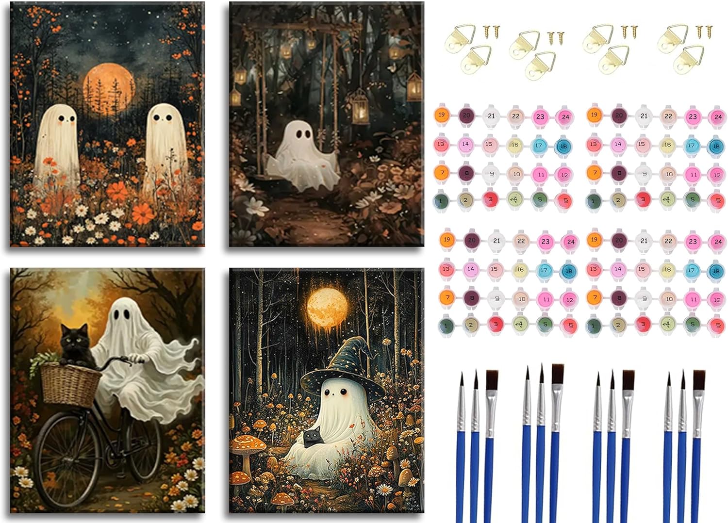 4Pcs Halloween Ghost Themed Paint by Number Kit for All Ages