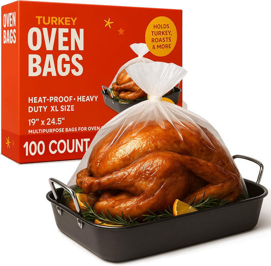 100 Pack Heavy-Duty Oven Bags for Perfectly Roasted Turkey