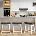 Counter Height Bar Stools Set of 3 Grey White - Upholstered Saddle