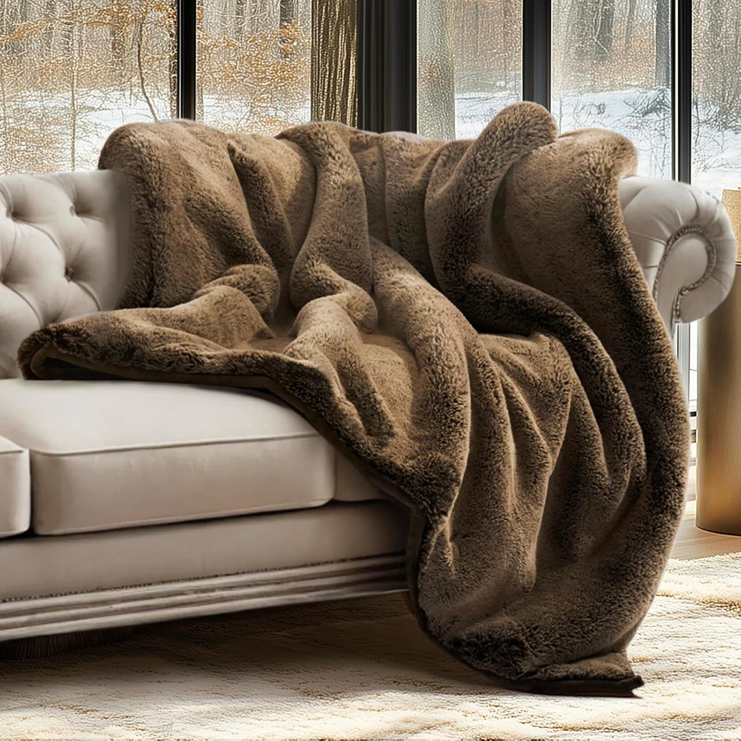 Luxury Soft Faux Chinchilla Fur Throw Blanket for Cozy Warmth
