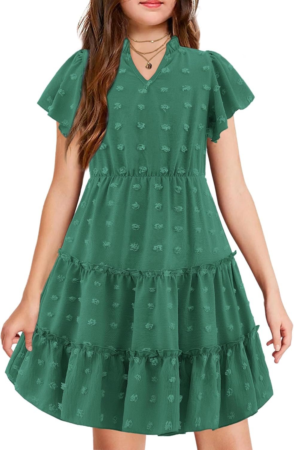 Arshiner Girls Summer Dresses with Pom Poms and Ruffle Sleeves