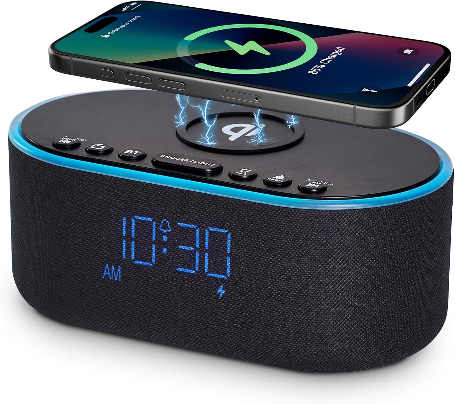 Odokee Wireless Charging Alarm Clock: Fast Qi Charger & Bluetooth Speaker