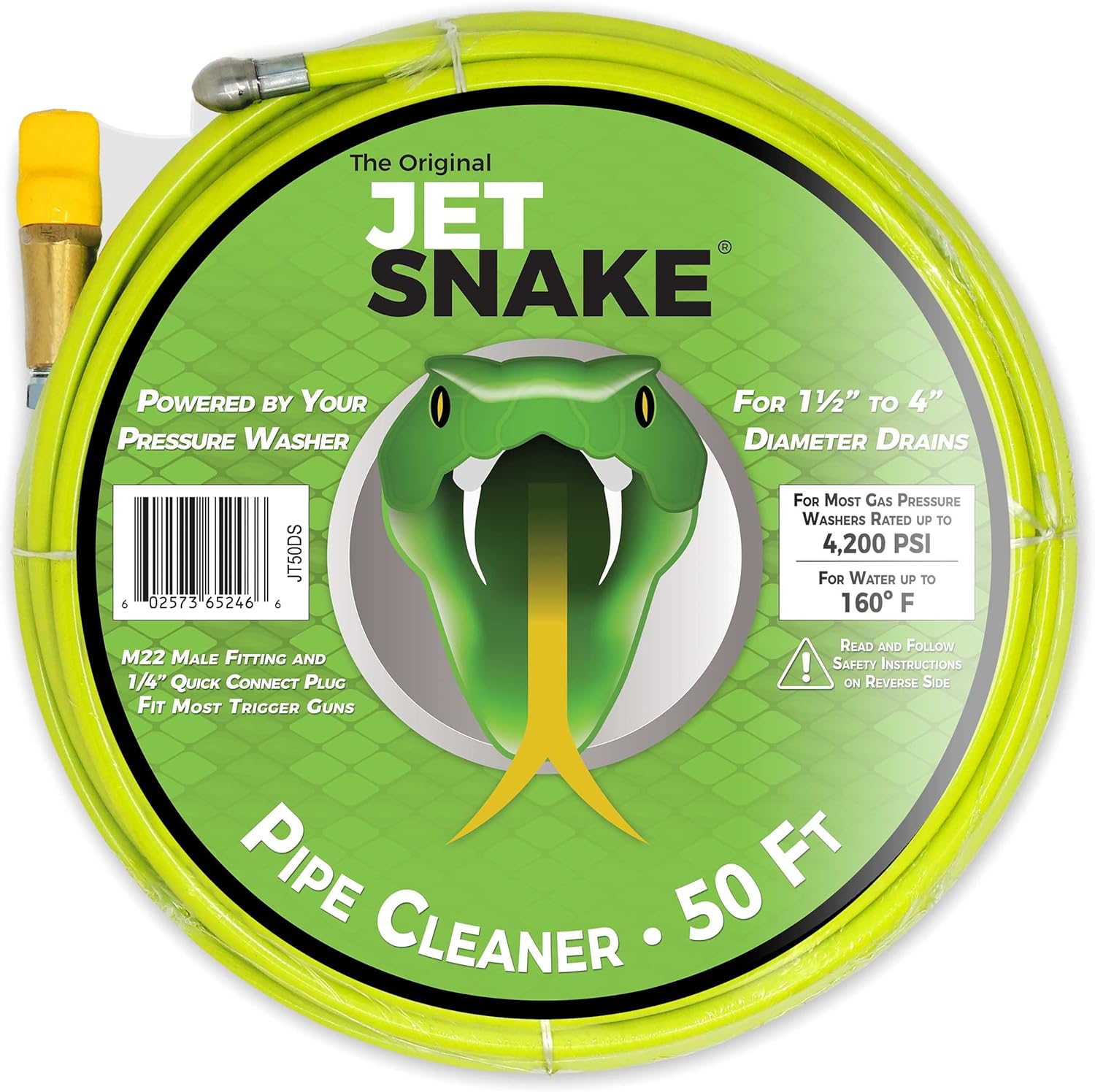 50 FT Sewer Jetter for Gas Pressure Washer - Unclog Drains Fast