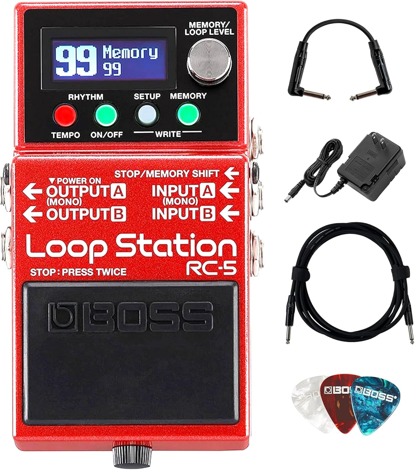 Boss RC-5 Loop Station Bundle with Power Supply and Cables