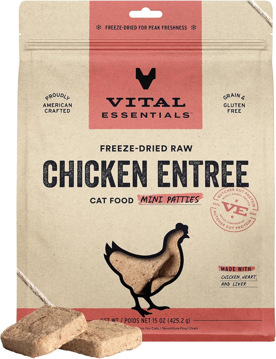 Vital Essentials Freeze Dried Raw Chicken Cat Food Mini Patties