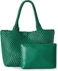 Woven Shoulder Bag for Women - Soft Vegan Leather Shopper