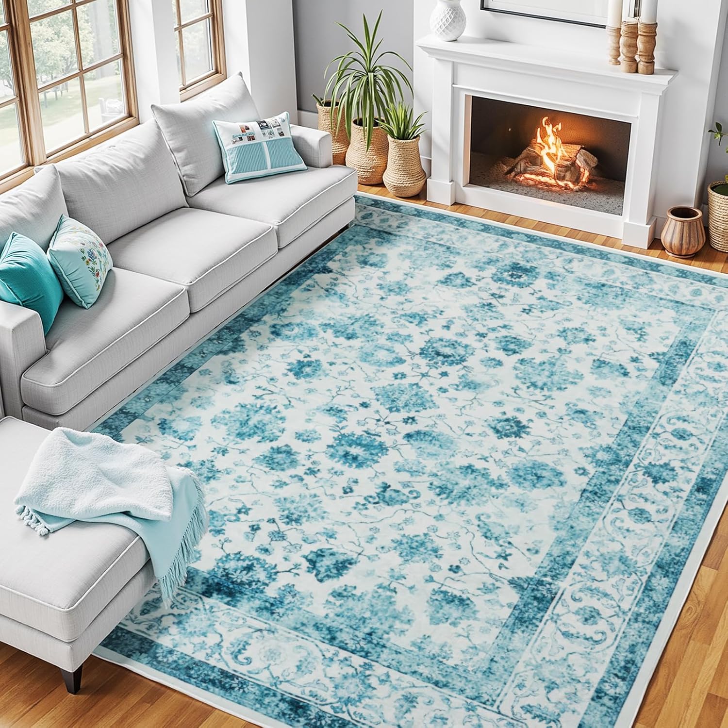 Zentavio 8x10 Washable Area Rugs for Vintage Living Rooms