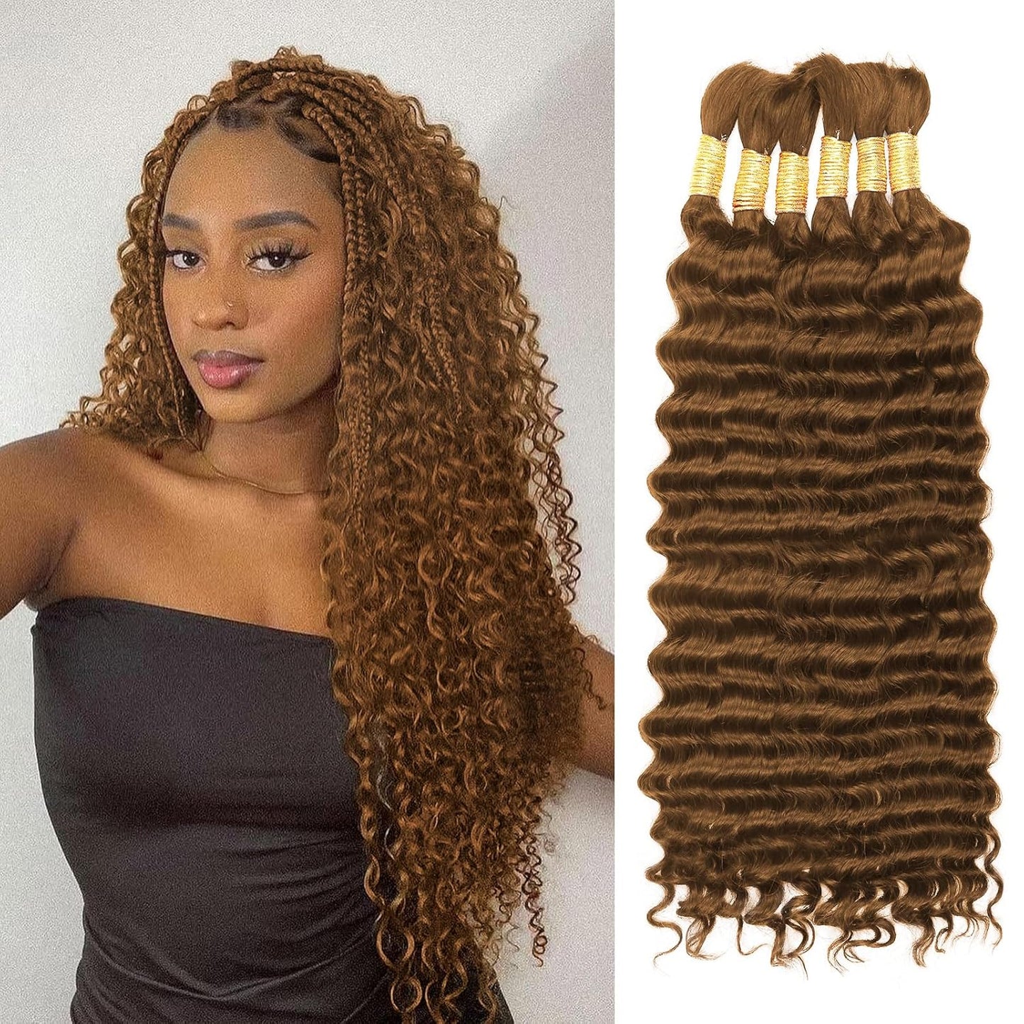 Brown Human Braiding Hair for Boho Braids - 16 Inch Deep Waves