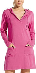 Women's Long Sleeve Cotton Swim Cover Up UPF 50+ Hooded Dress