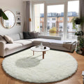 Cream White Round Area Rug 6ft - Soft Fluffy Shaggy Circle Rug
