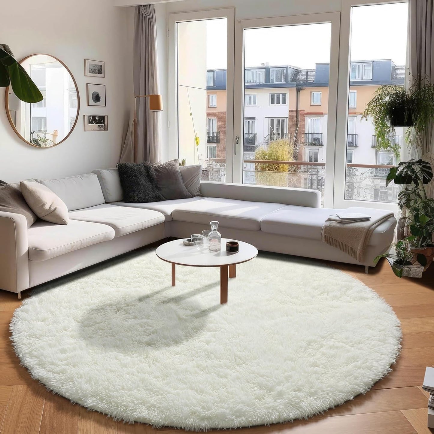 PAGISOFE Cream White Round Area Rugs for Kids Bedroom Decor