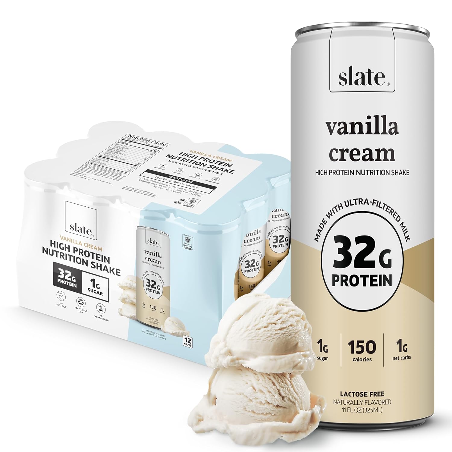 Slate Milk High Protein Nutrition Shake Vanilla Cream 32g Protein