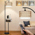Arc Floor Lamp with Table and Shelves - Rattan Boho Floor Lamp