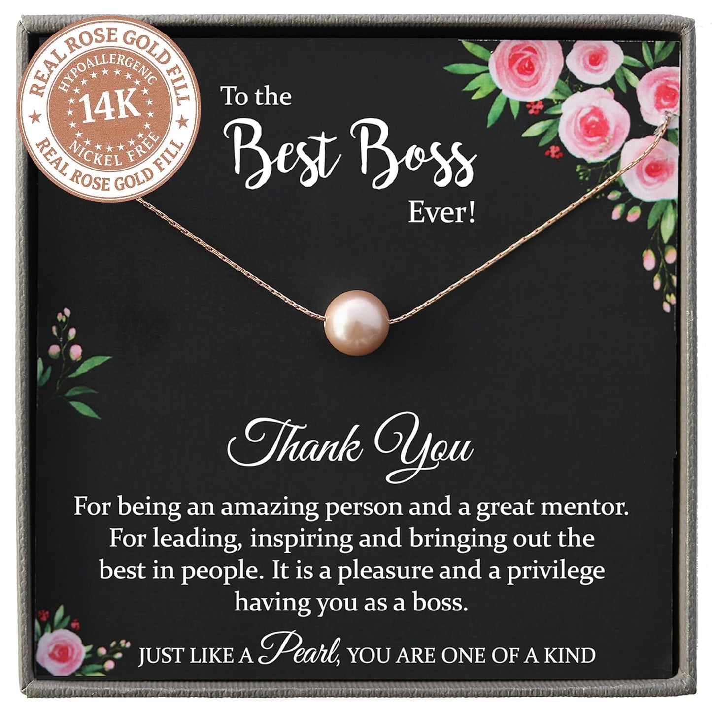 Be Wished Rose Gold Pearl Necklace for Boss Appreciation Gifts