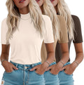 Women's Mock Turtleneck 3-Pack Half Sleeve Tops - Soft Stretch