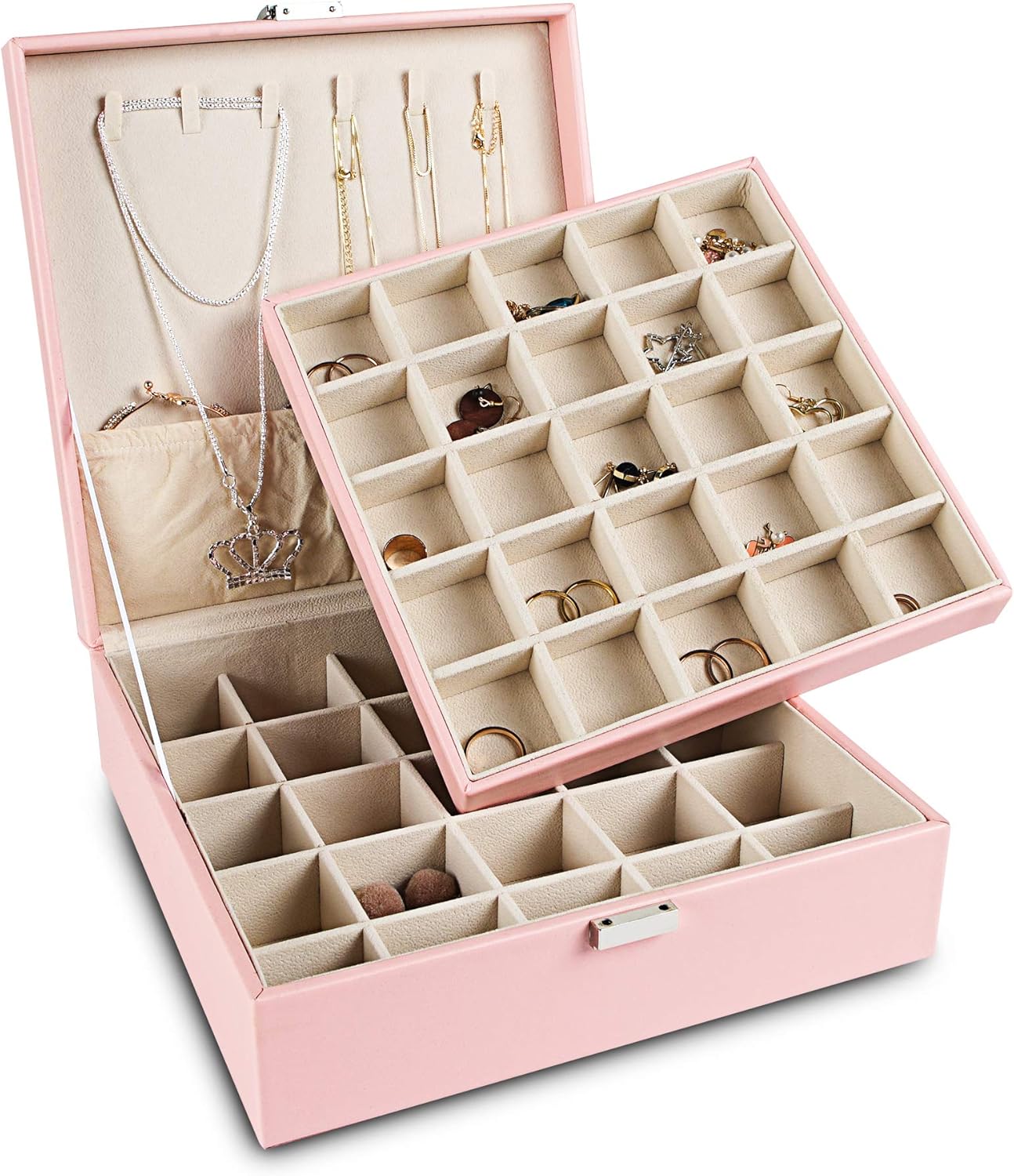 Frebeauty Earring Organizer Jewelry Box with Necklace Hooks