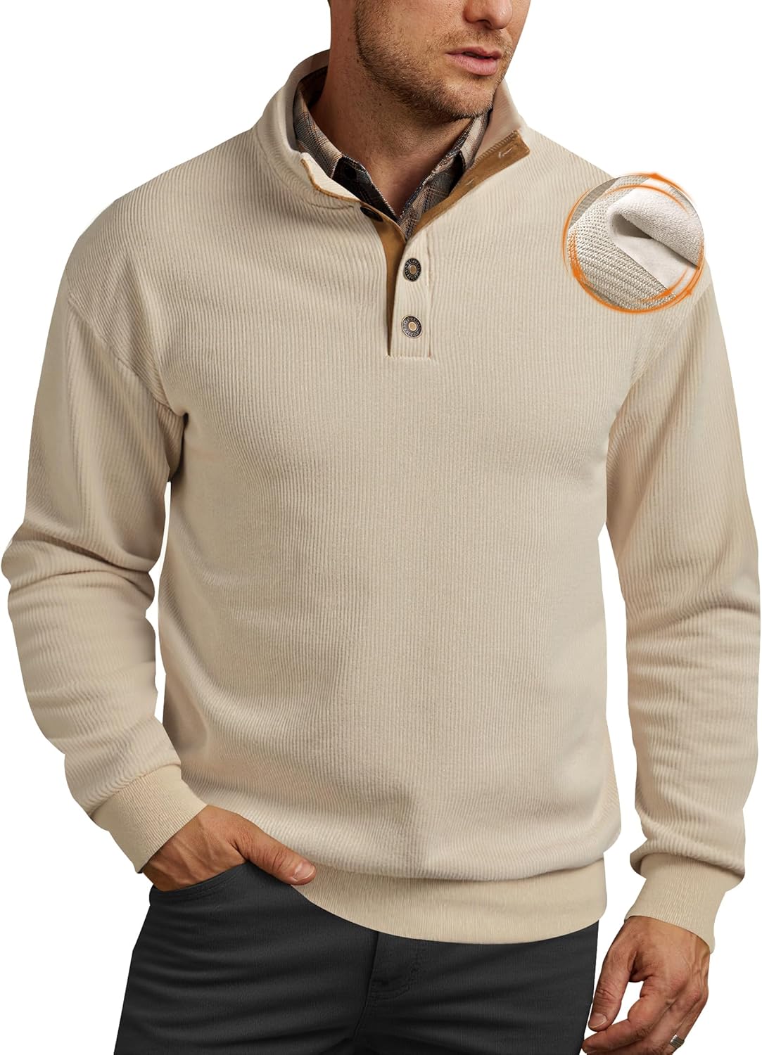 Mens Corduroy Fleece-Lined Sweatshirts for Winter Fashion