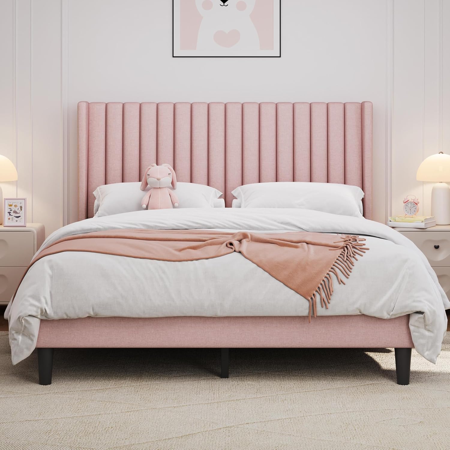 Yaheetech Queen Bed Frame with Upholstered Headboard Design