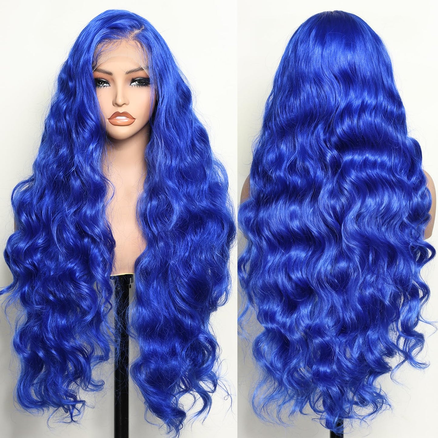 SOKU 13x6 Lace Frontal Wig 32 Inch Blue Body Wave Synthetic
