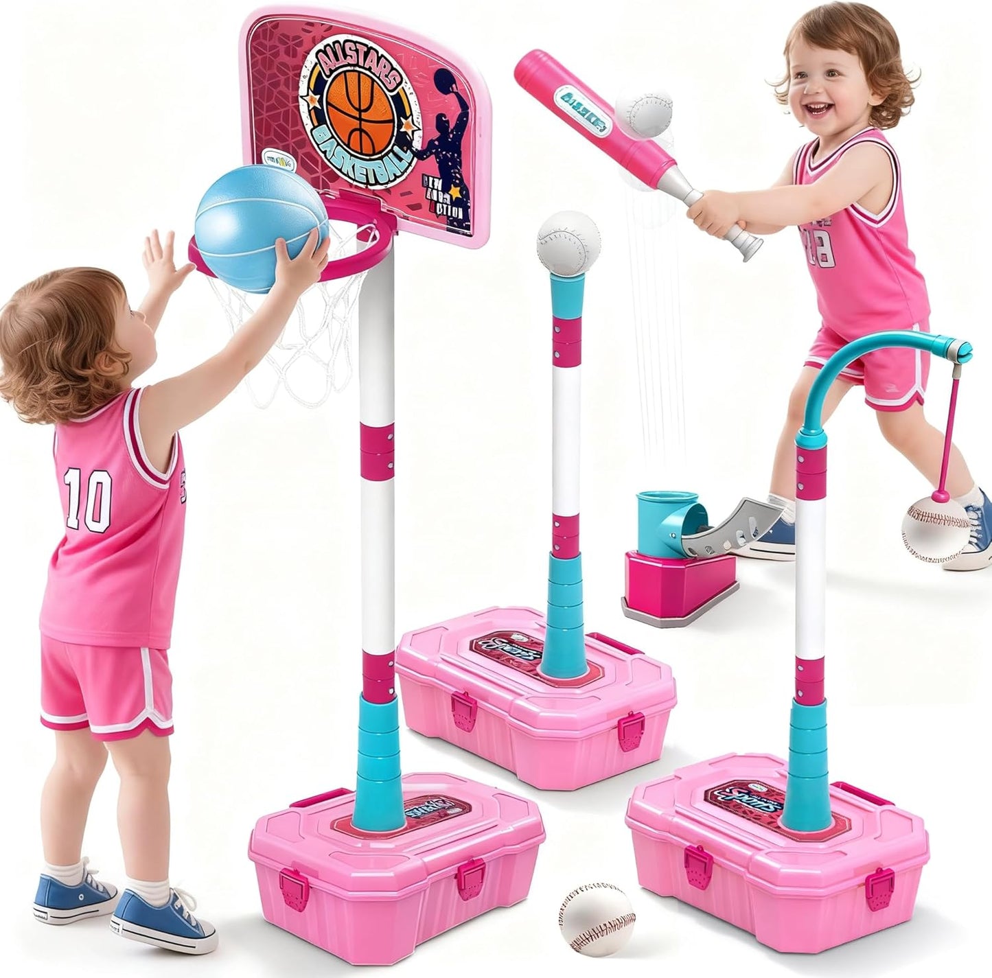 4 in 1 Pink Basketball Hoop for Girls - Fun Indoor Outdoor Play