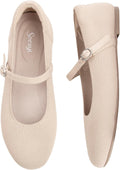 Women's Round Toe Knit Ballet Flats Mary Jane - Adjustable Strap