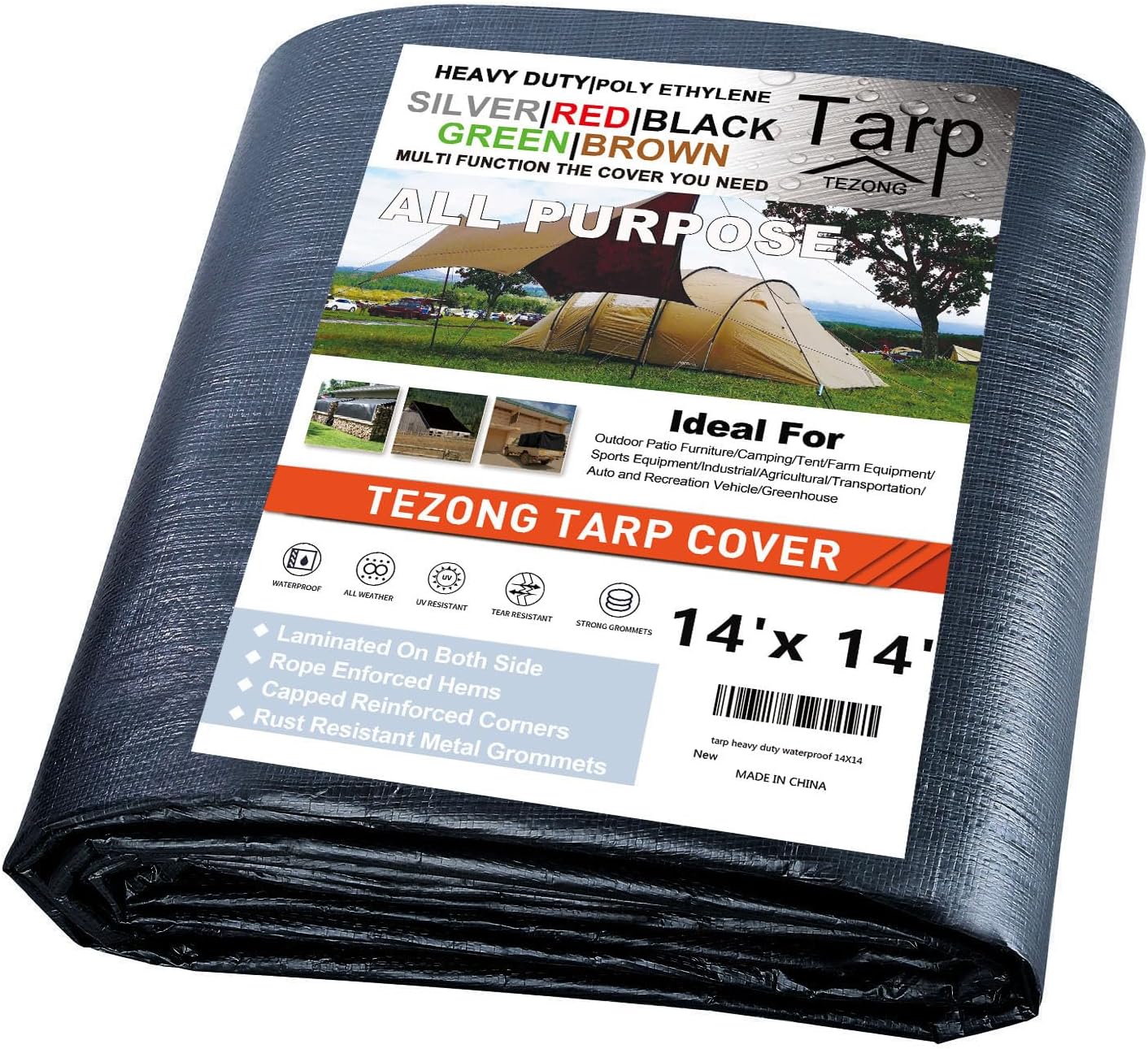 Heavy Duty Waterproof Tarps 14x14ft for All Weather Protection