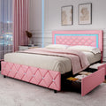 Queen Size Bed Frame with LED Lights - Storage and Diamond Headboard