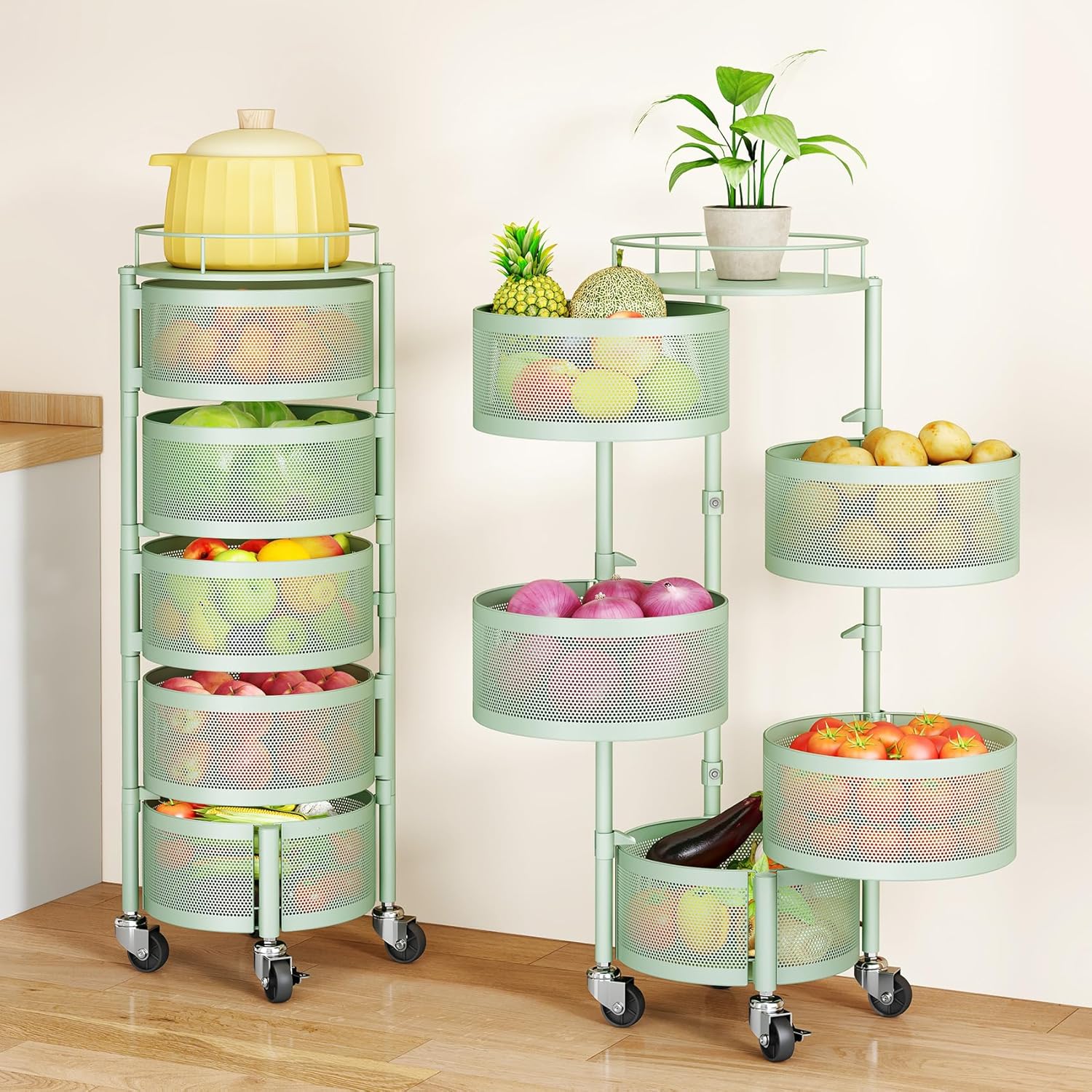 SAYZH Rotating Storage Rack for Kitchen, 5 Tier Rolling Cart