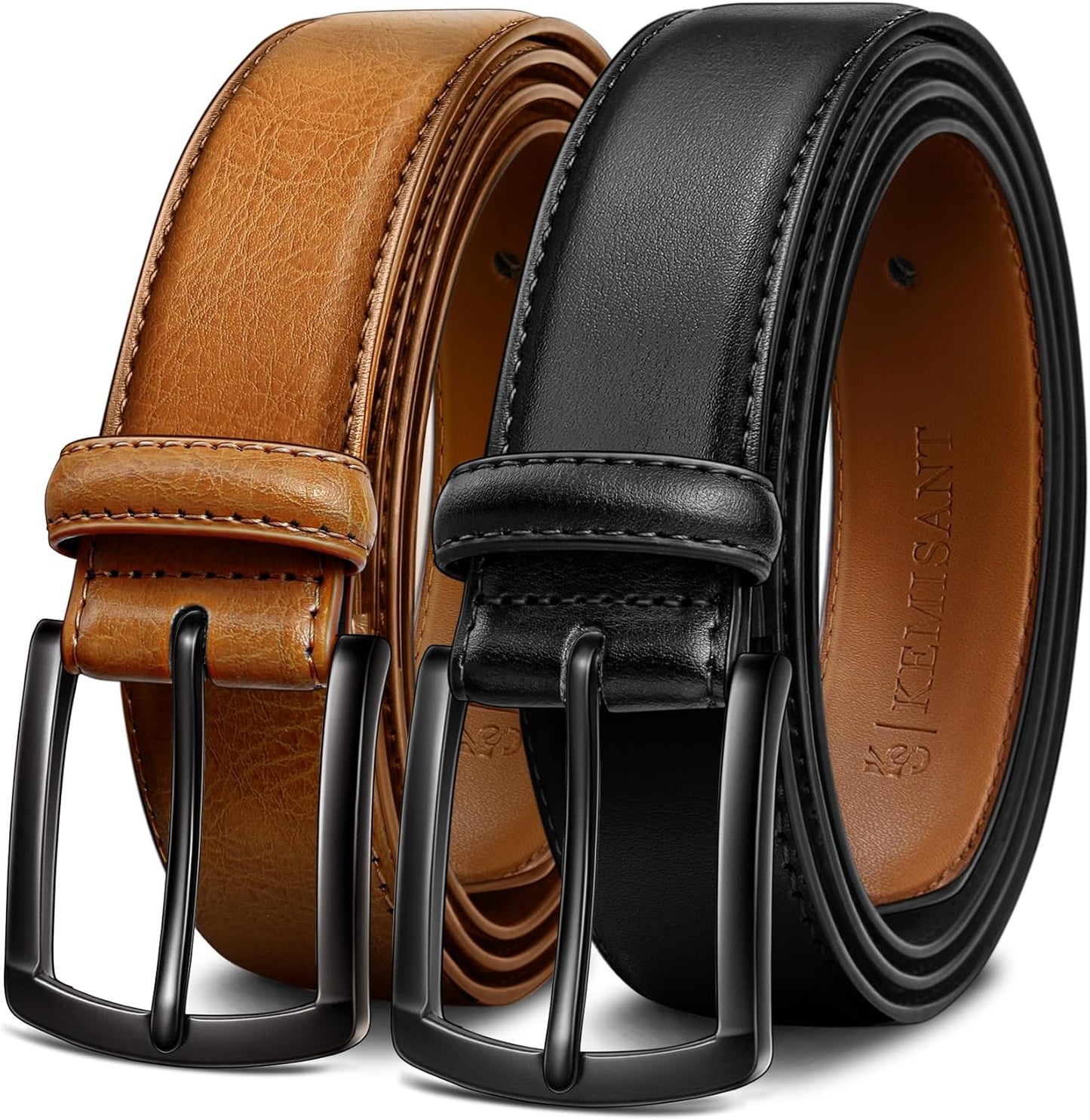 KEMISANT Men Belt 2Pack Genuine Leather for Dress Casual Golf