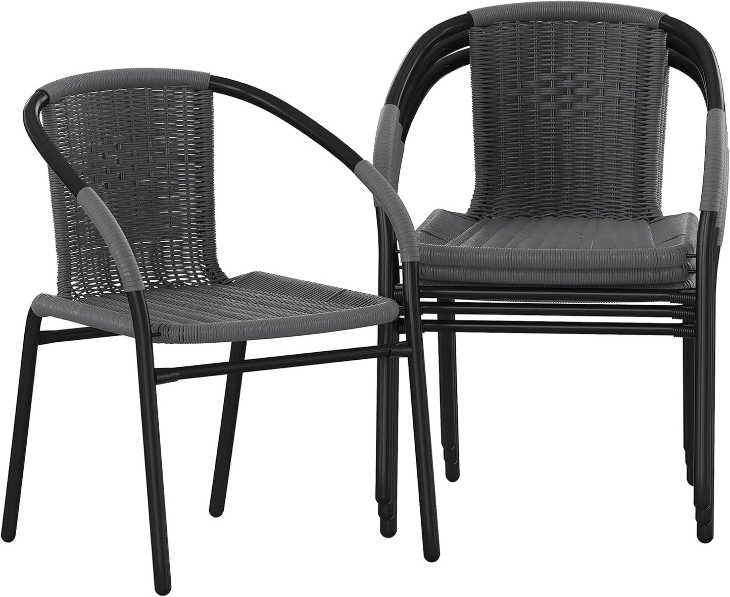 Modern Rattan Indoor/Outdoor Stackable Dining Chairs Set of 4